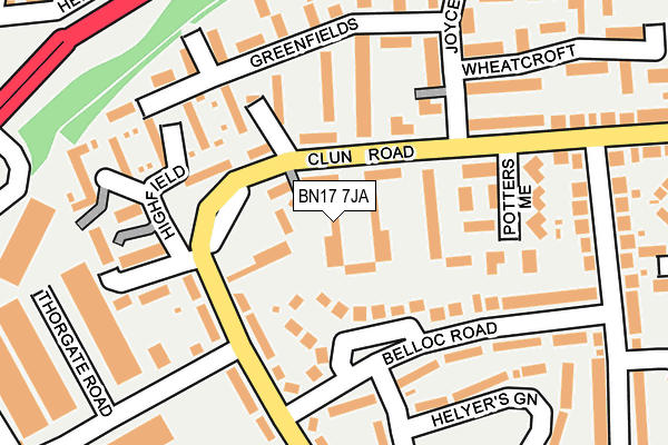 BN17 7JA map - OS OpenMap – Local (Ordnance Survey)