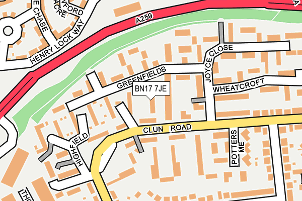 BN17 7JE map - OS OpenMap – Local (Ordnance Survey)