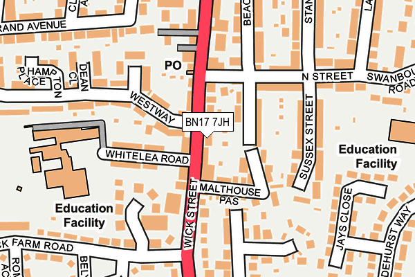 BN17 7JH map - OS OpenMap – Local (Ordnance Survey)