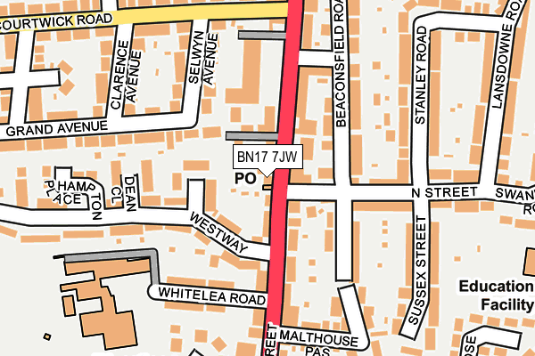 BN17 7JW map - OS OpenMap – Local (Ordnance Survey)