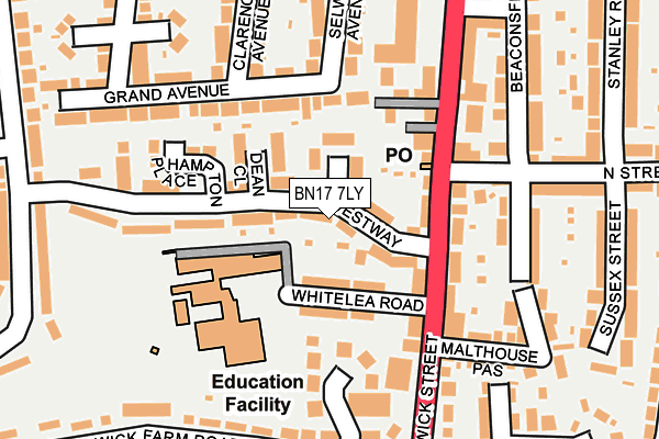 BN17 7LY map - OS OpenMap – Local (Ordnance Survey)