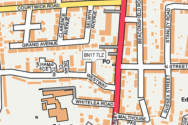 BN17 7LZ map - OS OpenMap – Local (Ordnance Survey)