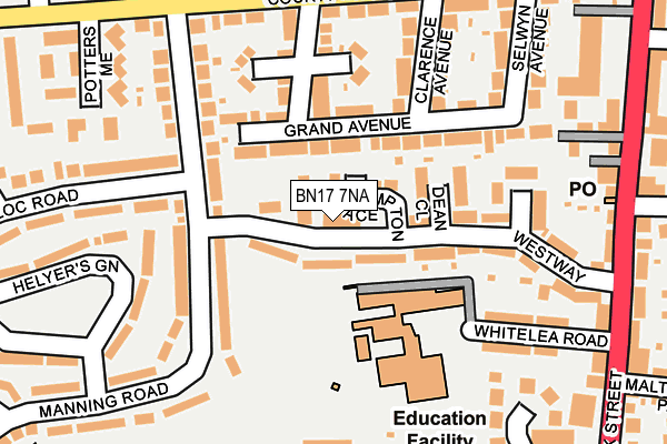 BN17 7NA map - OS OpenMap – Local (Ordnance Survey)