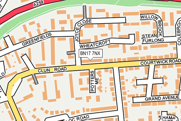 BN17 7NX map - OS OpenMap – Local (Ordnance Survey)
