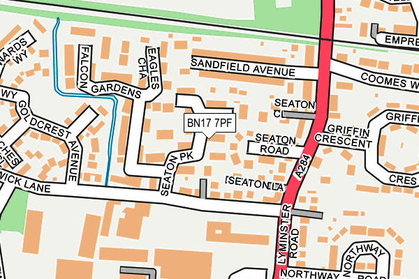 BN17 7PF map - OS OpenMap – Local (Ordnance Survey)