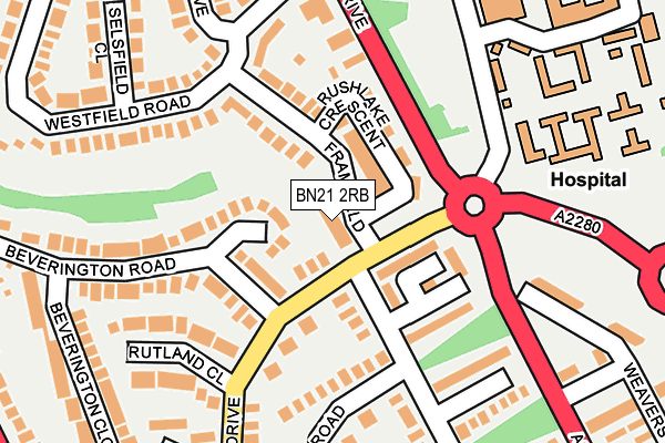 BN21 2RB map - OS OpenMap – Local (Ordnance Survey)
