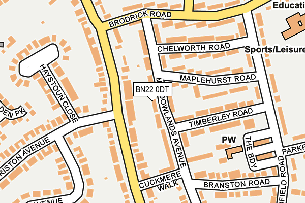 BN22 0DT map - OS OpenMap – Local (Ordnance Survey)