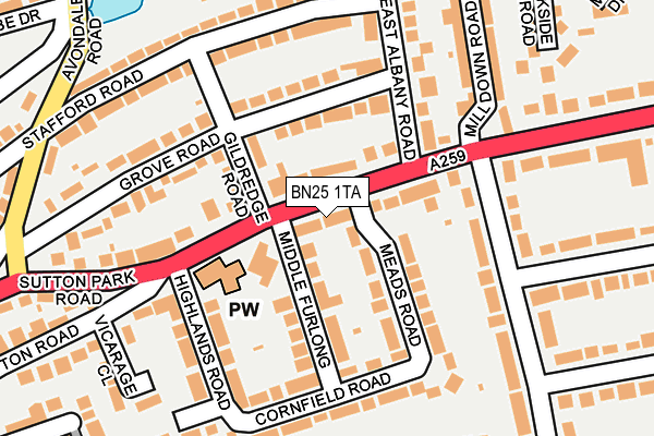 BN25 1TA map - OS OpenMap – Local (Ordnance Survey)