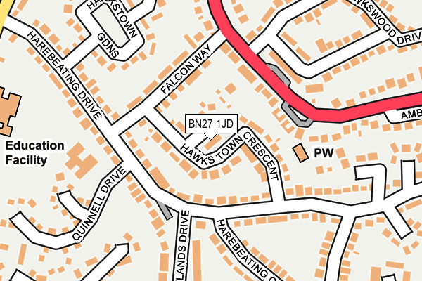 BN27 1JD map - OS OpenMap – Local (Ordnance Survey)