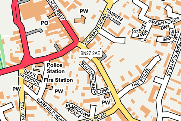 BN27 2AE map - OS OpenMap – Local (Ordnance Survey)