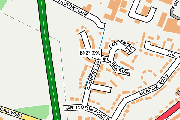 BN27 3XA map - OS OpenMap – Local (Ordnance Survey)