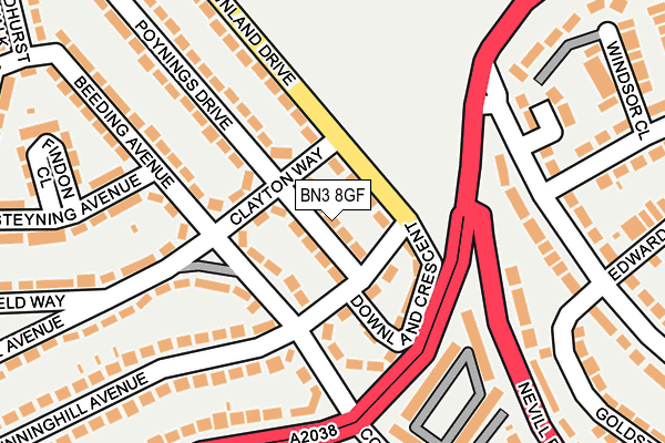 BN3 8GF map - OS OpenMap – Local (Ordnance Survey)