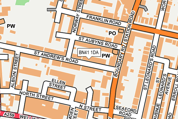 BN41 1DA map - OS OpenMap – Local (Ordnance Survey)