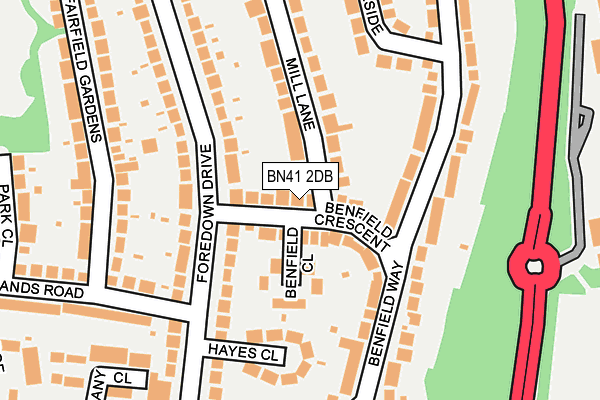 BN41 2DB map - OS OpenMap – Local (Ordnance Survey)