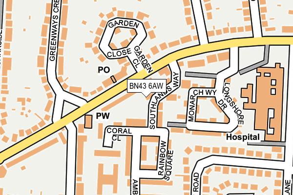 BN43 6AW map - OS OpenMap – Local (Ordnance Survey)