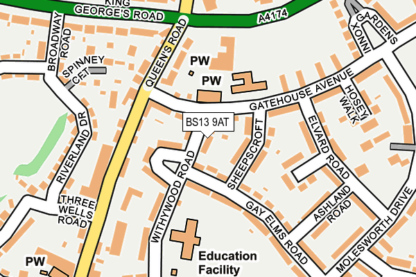 BS13 9AT map - OS OpenMap – Local (Ordnance Survey)