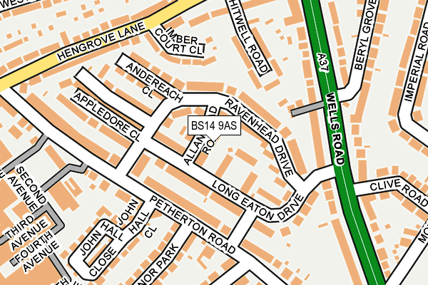 BS14 9AS map - OS OpenMap – Local (Ordnance Survey)