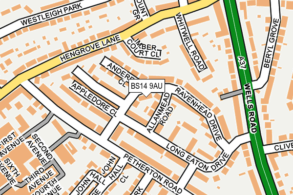 BS14 9AU map - OS OpenMap – Local (Ordnance Survey)