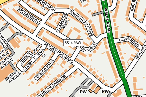 BS14 9AW map - OS OpenMap – Local (Ordnance Survey)