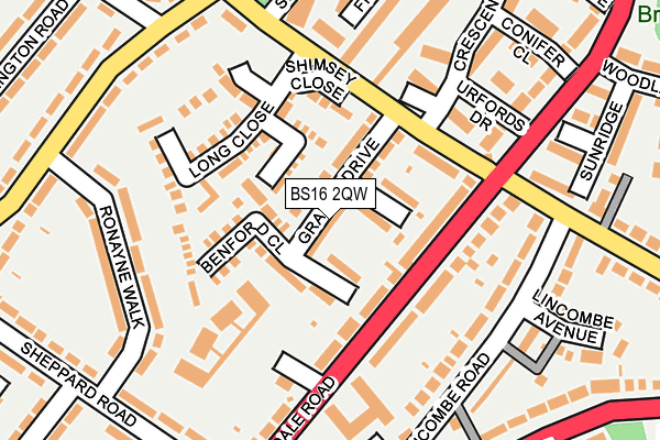 BS16 2QW map - OS OpenMap – Local (Ordnance Survey)