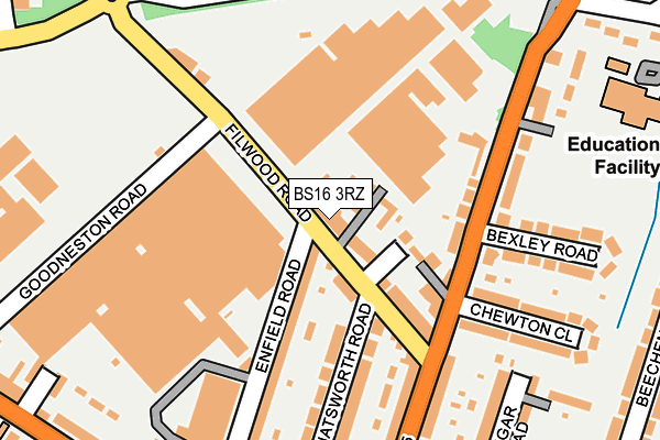 BS16 3RZ map - OS OpenMap – Local (Ordnance Survey)