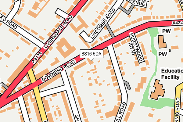 BS16 5DA map - OS OpenMap – Local (Ordnance Survey)