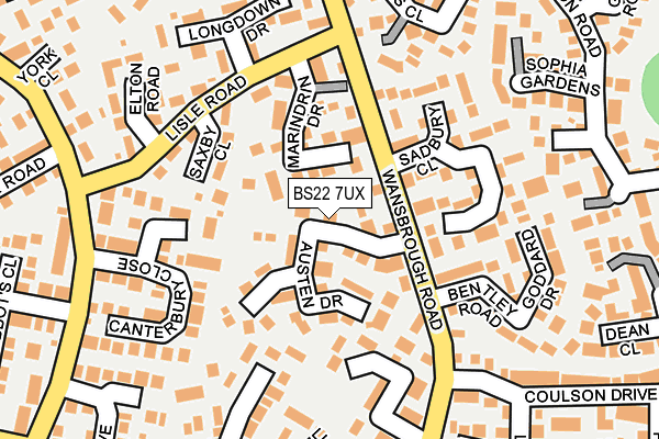 BS22 7UX map - OS OpenMap – Local (Ordnance Survey)