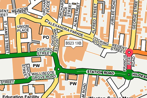 BS23 1XB map - OS OpenMap – Local (Ordnance Survey)