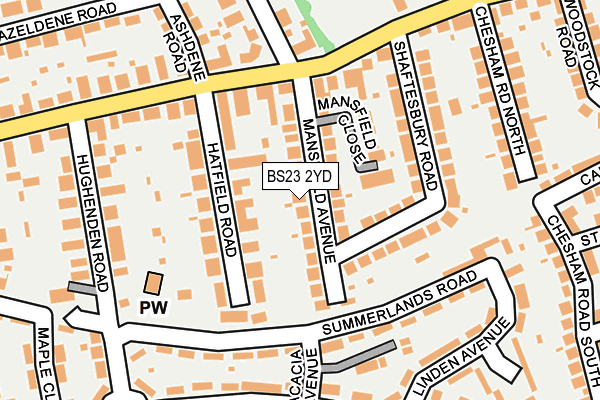 BS23 2YD map - OS OpenMap – Local (Ordnance Survey)