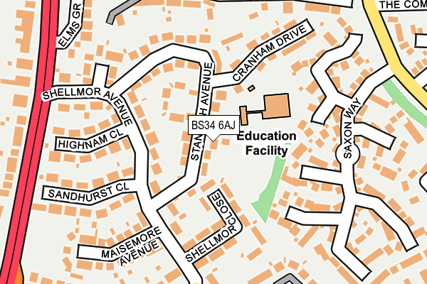 BS34 6AJ map - OS OpenMap – Local (Ordnance Survey)