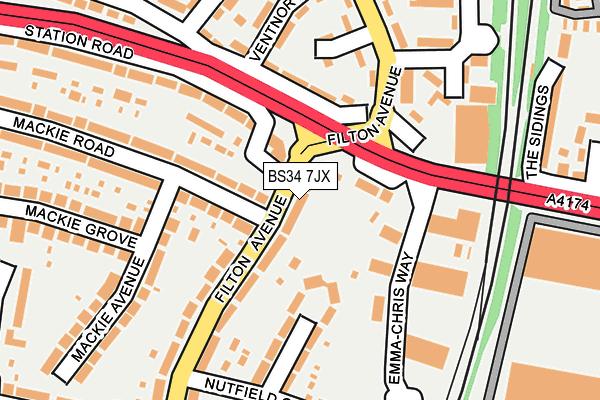 BS34 7JX map - OS OpenMap – Local (Ordnance Survey)