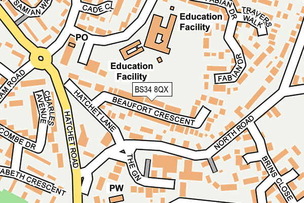 BS34 8QX map - OS OpenMap – Local (Ordnance Survey)