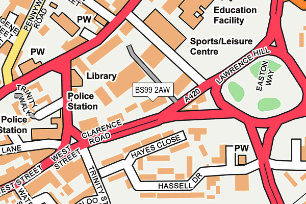 BS99 2AW map - OS OpenMap – Local (Ordnance Survey)