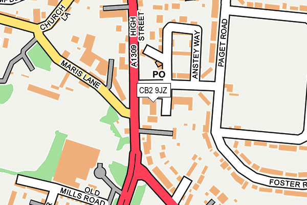 CB2 9JZ map - OS OpenMap – Local (Ordnance Survey)