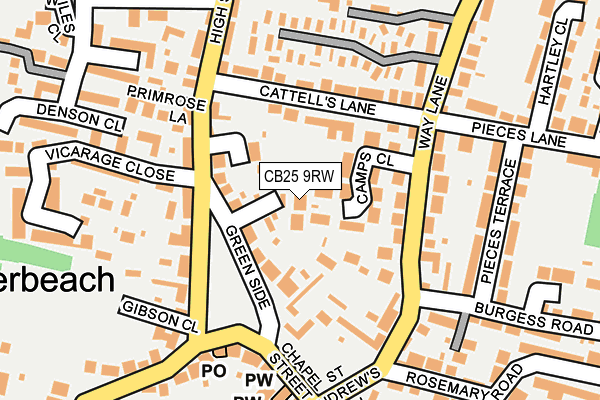 CB25 9RW map - OS OpenMap – Local (Ordnance Survey)