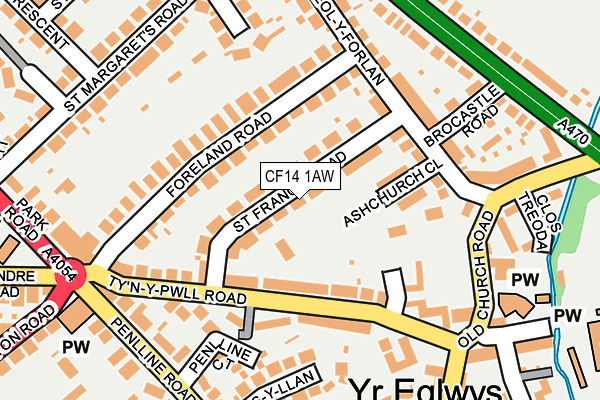 CF14 1AW map - OS OpenMap – Local (Ordnance Survey)