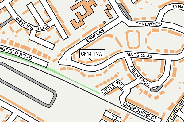 CF14 1NW map - OS OpenMap – Local (Ordnance Survey)