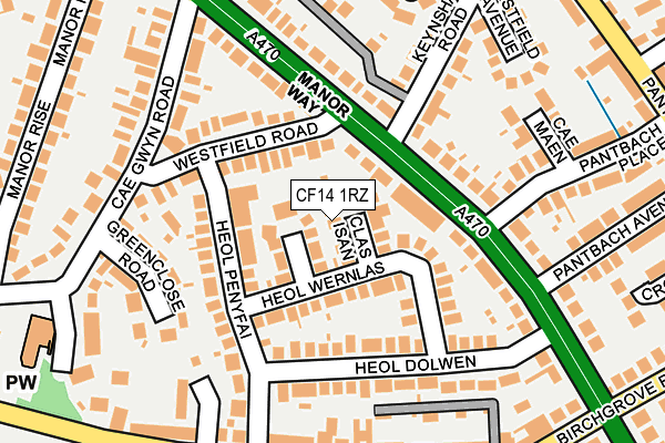 CF14 1RZ map - OS OpenMap – Local (Ordnance Survey)