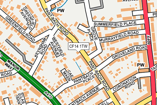 CF14 1TW map - OS OpenMap – Local (Ordnance Survey)