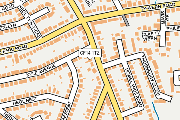 CF14 1TZ map - OS OpenMap – Local (Ordnance Survey)