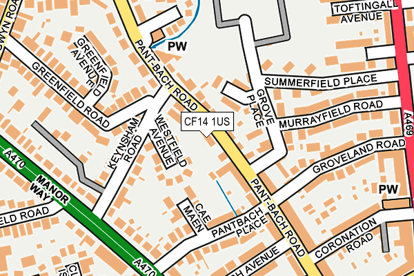 CF14 1US map - OS OpenMap – Local (Ordnance Survey)