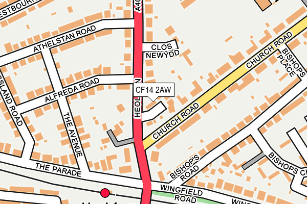 CF14 2AW map - OS OpenMap – Local (Ordnance Survey)