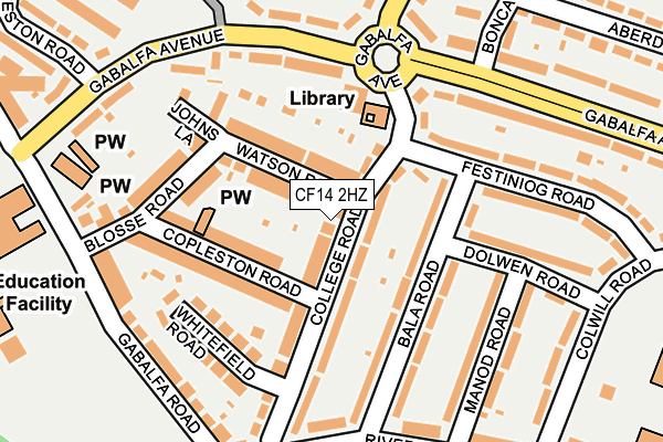 CF14 2HZ map - OS OpenMap – Local (Ordnance Survey)