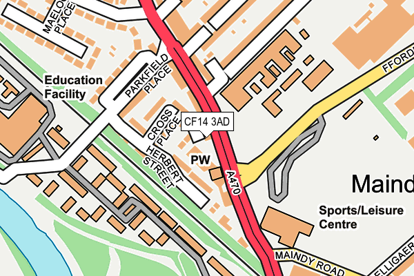 CF14 3AD map - OS OpenMap – Local (Ordnance Survey)