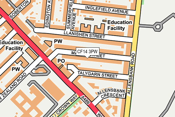 CF14 3PW map - OS OpenMap – Local (Ordnance Survey)