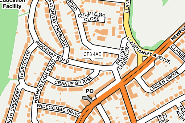 CF3 4AE map - OS OpenMap – Local (Ordnance Survey)