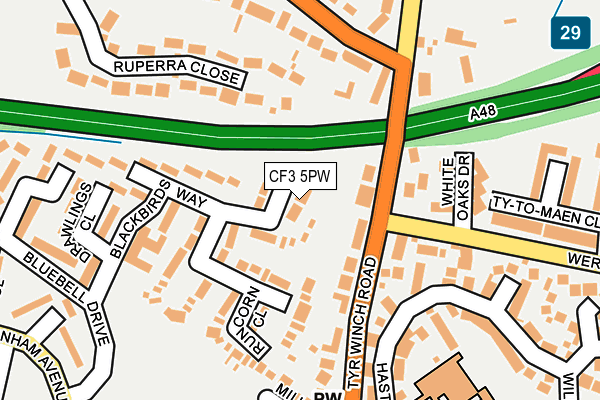 CF3 5PW map - OS OpenMap – Local (Ordnance Survey)