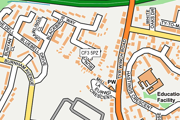 CF3 5PZ map - OS OpenMap – Local (Ordnance Survey)