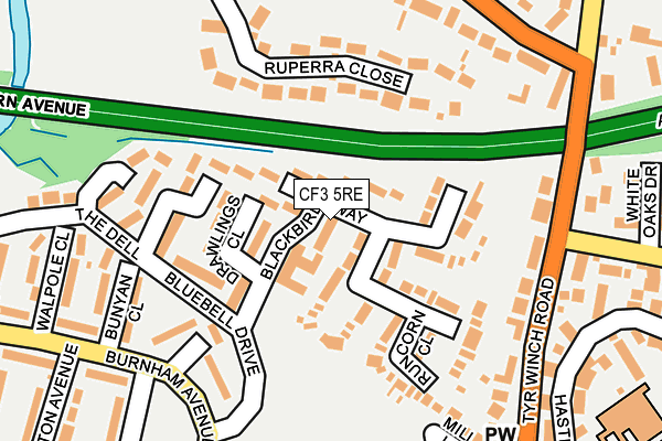CF3 5RE map - OS OpenMap – Local (Ordnance Survey)
