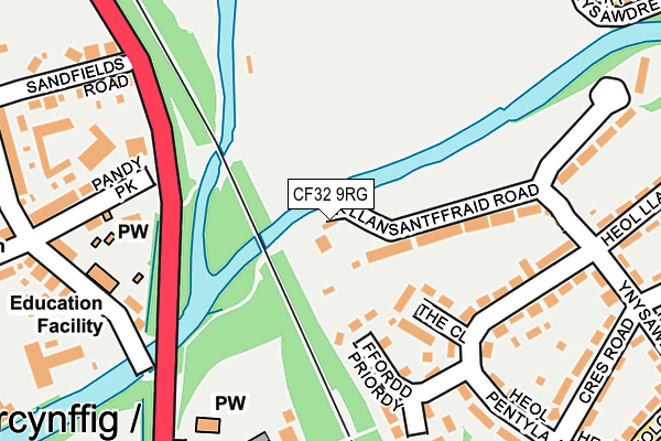 CF32 9RG map - OS OpenMap – Local (Ordnance Survey)